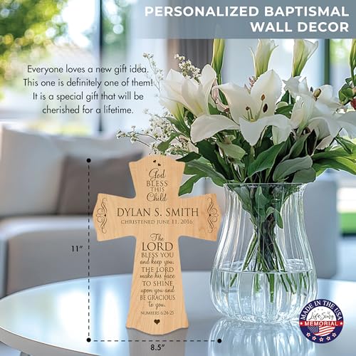 Image of LifeSong Milestones Personalized Baptism 1st Holy Communion Christening Wall Cross Decoration God Bless This Child the Lord Bless You and Keeps You (8.5 inch x 11 inch, Maple)