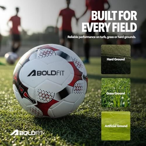 Image of Boldfit Blaze Football Practise Foot Ball Training Match Football Size 5 Original for All Ages Group Rubber Moulded Standard Sports Foot Ball for Ground, Grass, Turf