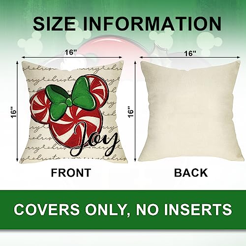 Ussap Merry Christmas Decorative Throw Pillow Covers 16 x 16 Set of 4, Xmas Candy Wreath Red Green Bow Cushion Case Decor, Noel Joy Winter Holiday Farmhouse Home Sofa Couch Decoration by Ussap - Image 2