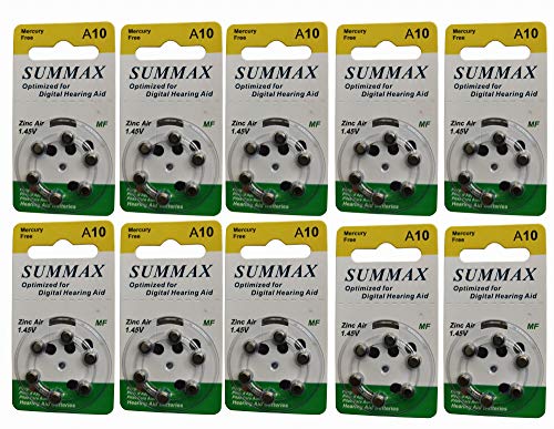 Summax A10 Hearing Aid Batteries (60 Count, 10 Cards)