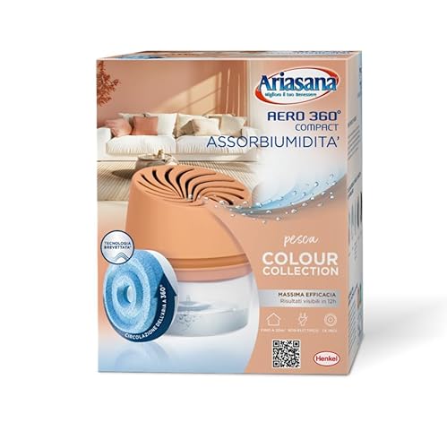 Ariasana Assorbiumidità Aero 360° Compact Pesca Colour Collection, 1 Deumidificatore E 1 Tab Di Ricarica 450G, Assorbiumidità Per La Circolazione Dell