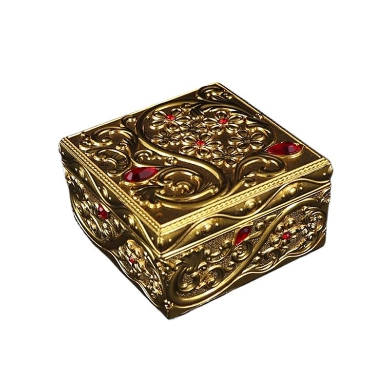 Pudełko na biżuterię w stylu vintage, Pudełko na biżuterię Pierścień Złoty metalowy schowek Małe ozdoby do domu(Style2)
