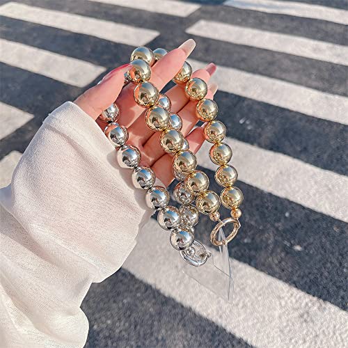 Acogo Acrylic Gold Beaded Lanyards Metal Lanyard Beads Phone Lanyard Strap Anti-Lost Chain Cellphone Silver Hanging Cord #TOP1
