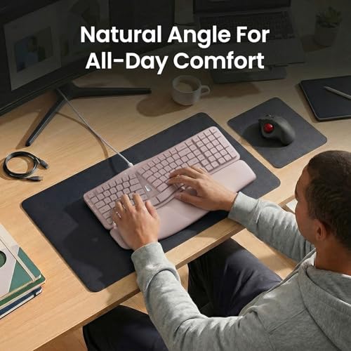 Image of Nulea Ergonomic Keyboard, Wired Keyboard with Split Design and Palm Rest, Volcano Keycaps, Natural Typing, Type C and USB Plug, 2 in 1 Port for Windows and Mac, 3 Colors(Pink)