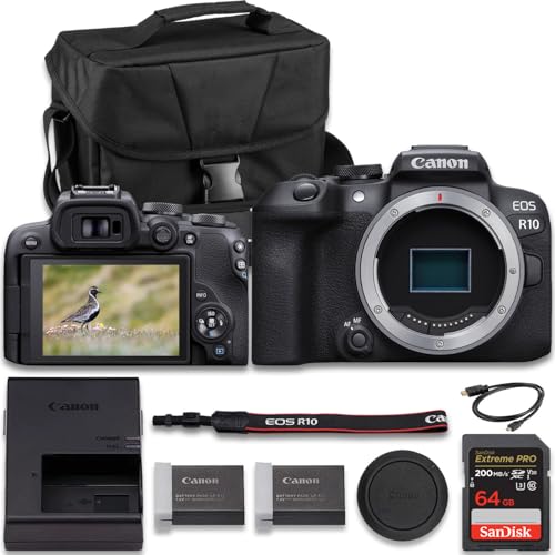 Canon EOS R10 Mirrorless Camera with Extra LP-E17 Lithium-Ion Battery + SanDisk Extreme Pro 64GB + Camera Carrying Case (11pc Bundle)