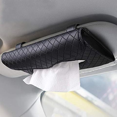 Cartisen Car Tissue Holder, Sun Visor Tissue Holder, Car Visor Napkin Holder, PU Leather Backseat Tissue Case for Car/Truck (Black) Cover