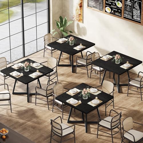 Tribesigns Square Commercial Dining Table Set of 4, 31.5" Heavy Duty Dinner Table with Metal Base, Wooden Kitchen Table for Restaurant, Cafe, Bakery, School, Apartment, Black