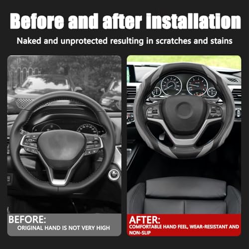 Image of Osilly 15 Inch Car Leather Steering Wheel Cover, Automotive Accessories Elastic Breathable Anti-Slip Soft Wheel Protector Fits Men and Women, Suitable for SUVs, Trucks, Vehicles and RVs (Gray)