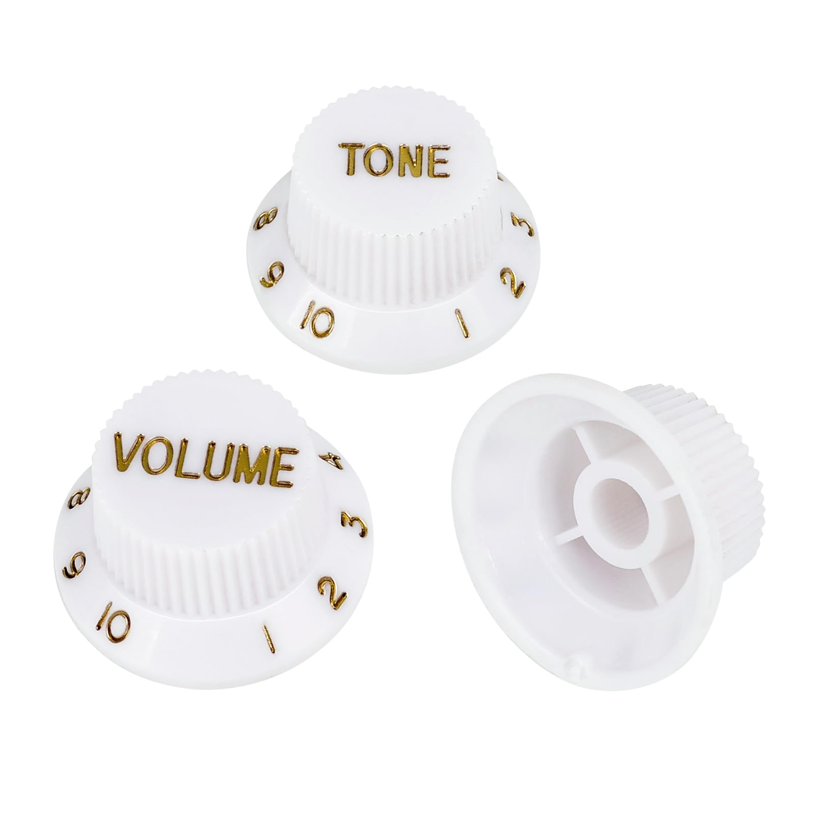 Banworks Electric Guitar Control Knobs 2 Tone and 1 Volume Knobs Speed Knobs Top Hat Metric 6mm (15/64") 18-Spline for Squier Strat Electric Guitars Pack of 3 JT/XN-04 White - Image 3