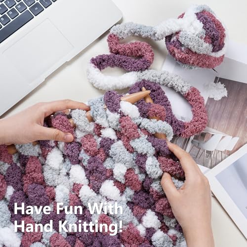 Image of Cozyful Chunky Yarn for Hand Knitting - #10 Chunky Chenille Blanket Yarn, Jumbo Big Thick Chunky Yarns for Crocheting, Tie Dye Bulky Knit Yarns, 8 Skein (20 yds 8 oz Each Skein), Purple&Mauve&Grey