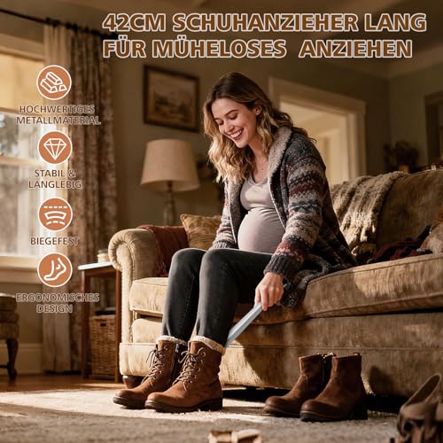 ZOMAKE Schuhlöffel Lang Metall 42 cm, Schuhanzieher Lang Edelstahl für Senioren, Alle Altersgruppen - Müheloses Anziehen ohne Bücken, Ergonomisch - Praktisches Geschenk für Zuhause & Reise(2er Set A)