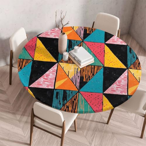 Fansu Mantel Redondo con Goma Elástica, Manteles de Mesa Ajustable con Elásticos Bordes Antimanchas Lavables para Mesa de Catering Comedor Exterior Jardín (Patchwork 3,200cm)