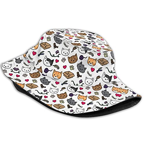 Funny Cute Cats Bucket Hats For Women Men Cartoon Pattern Fisherman Hat Packable Sun Hats #TOP1