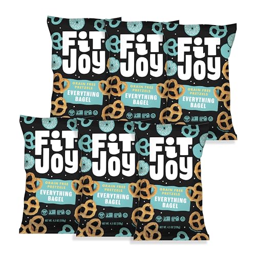 Image of FitJoy Everything Bagel Pretzels (Pack of 6, 4.5 Oz), Dairy, Nut & Gluten Free Snacks, Grain Free Cassava Root & Chickpea Flour Vegan Pretzel Twists, Classic Snack Pretzels for Moms, Children & More