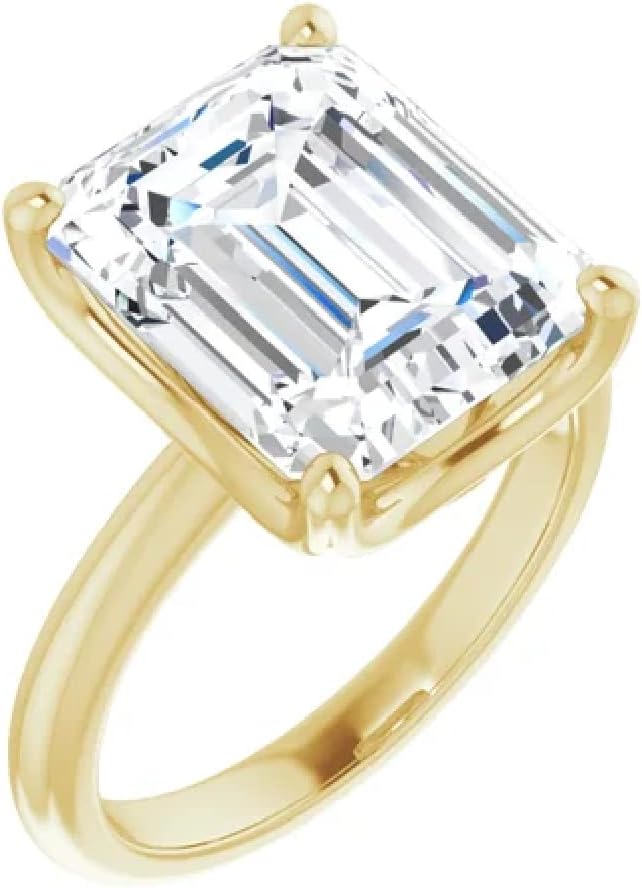 10K Solid White Gold Handmade Engagement Ring, 5 CT Emerald Cut Moissanite Diamond Solitaire Wedding/Bridal Rings for Women/Her, Propose Ring