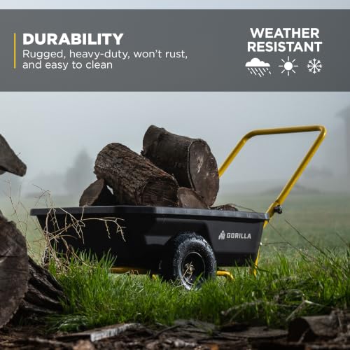 Image of Gorilla Carts Poly Dump Cart, 2-Wheel Garden Wagon, 4 Cu Ft, 300lb Capacity