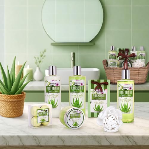 BRUBAKER Cosmetics Bade- und Dusch Set Aloe Vera - 11-teiliges Geschenkset im Flechtkorb