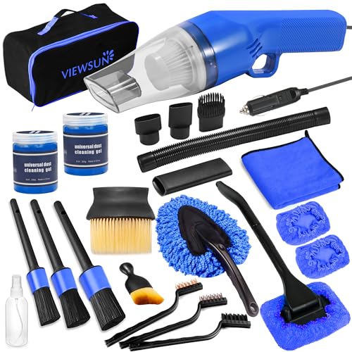 Viewsun 18PCS Car Cleaning Kit, Car Interior Detailing Kit with Blue High Power Handheld Vacuum, Detailing Brush Set, Windshield Cleaner, Cleaning Gel, Complete Auto Accessories for Men, Women