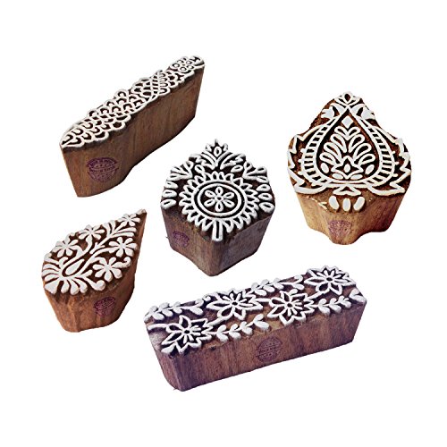 Clay Print Stamps Designer Floral Pattern Wood Blocks (Set of 5)