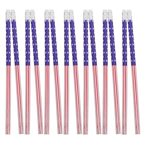 TEHAUX American Flag Pencils 60 Pack Wooden Writing Pencils 7.48 in Portable Pencil with Eraser for School Office Sketching Drawing 4Th of July Party Supplies