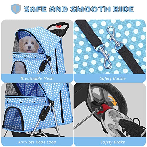 Carrinho de bebê Flexzion para animais de estimação (ponto azul celeste) para cães e gatos, transpor