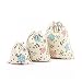 GLCON [set of 3] Calico Linen Storage Bags, Breath Fabric with drawstring,Portable,Durable,Machine Washable,Home/Travel Organize Case for Underwear Sock Makeup,iPod iPad iPhone,Charger Headset Cable
