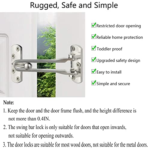 Topbuti Home Security Door Lock, 2 Pack Latch Guard Clasp Front Door Locks for Kids, Home Reinforcement Lock for Swing-in Doors, Hotel Door Latches, Thicken Solid Aluminium Alloy, Satin Nickel