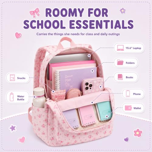 Image of BTOOP School Backpack for Teens Large Corduroy Bookbag Lightweight 15.6 inch Laptop Bag for Girls Women Casual High School College