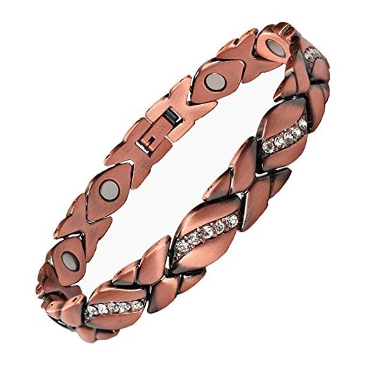 Saifei Copper Bracelet For Women Therapy Magnetic Bracelets For Arthritis Pain Relief And Tennis Elbow Crystal Bracelets With 3500 Gauss Magnets 7.8" Link Adjustable, 99.9% Copper