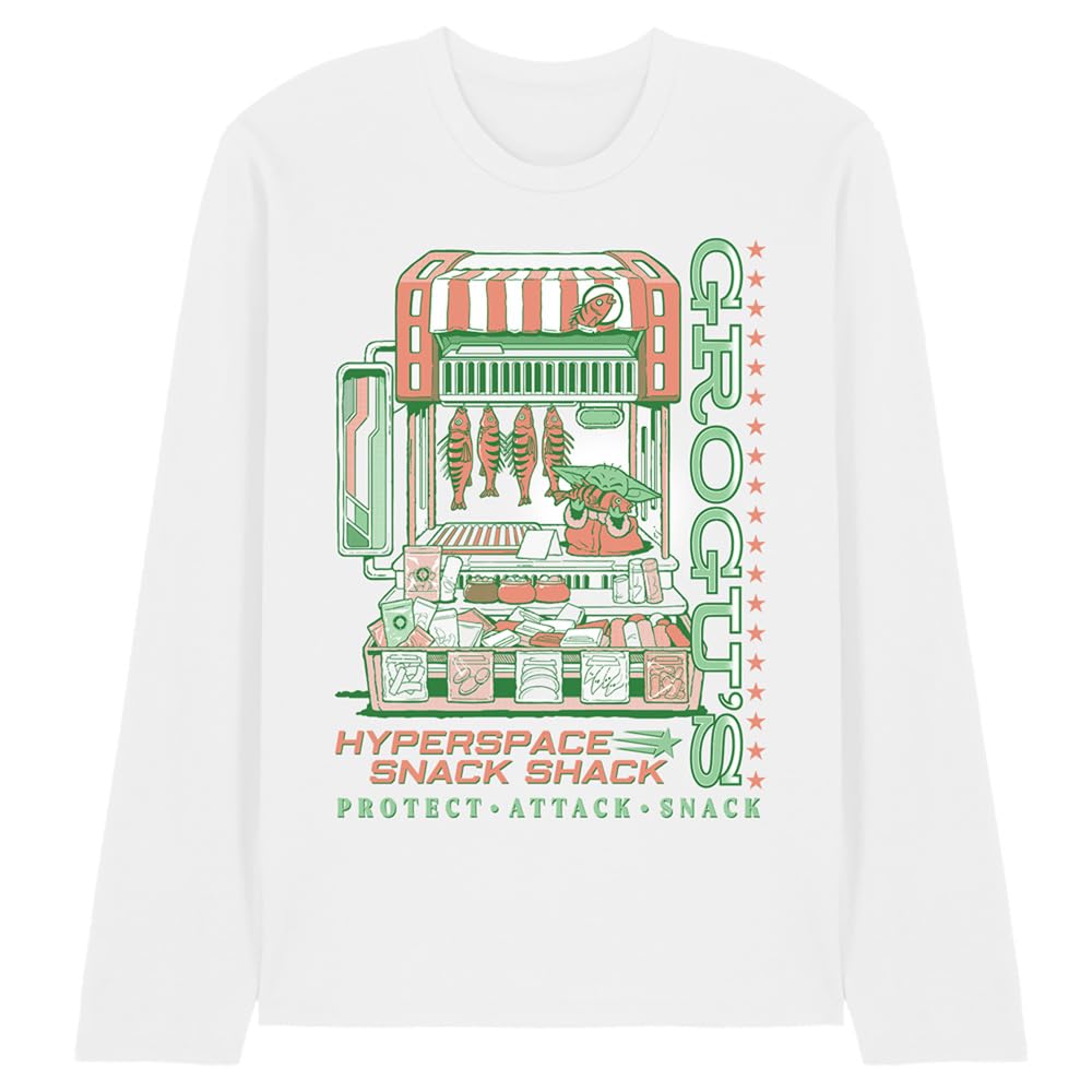 The Mandalorian Grogu Snack Shack Market Unisex Long Sleeve T Shirt, White, Small