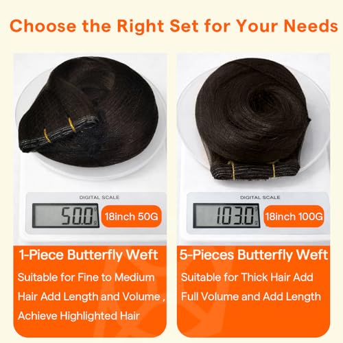 Image of Full Shine Butterfly Weft Human Hair Extensions 24 Inch 100g 5Pcs | Balayage Dark Brown Mix Ash Brown, Invisible Blend, Double Layer Weft, Thin Hair Transformation, Easy Wear & Remove