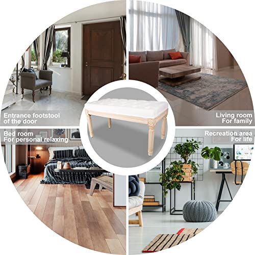 Image of Virabit Foyer Bench for Entryway,Bed Benches for Bedrooms Queen Size,Shoe Bench with Padded Seat & Rubber Wood Legs,French Upholstered Bench for Entryway /Bedroom /Dining Room /Living Room(White)