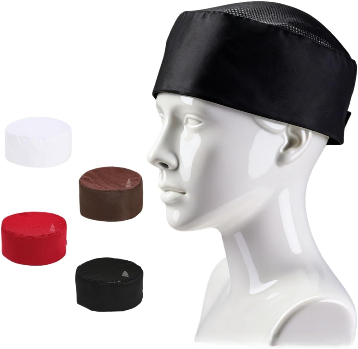 5 Pack Style Chef Hats, Flat Top Work Caps for Restaurant Hotel Kitchen Catering