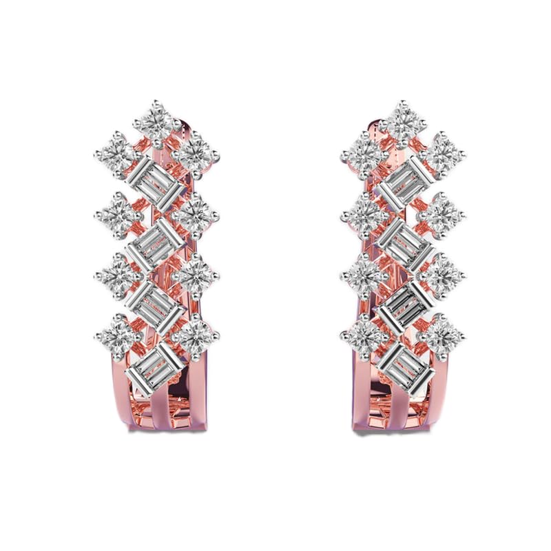 Magnifici cerchi Marvel in argento sterling 925 | Placcatura in oro rosa | N. pietra: 34 | Dimensioni gemma: 0,01-0,07 mm | Peso: 0,89 crt | Forma: rotonda e baguette | 5,178 grammi | R_00023