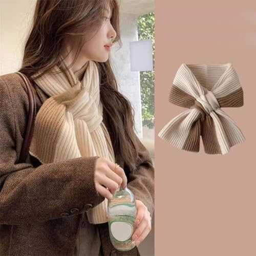 Girls Autumn Winter Knitted Scarf Breathable Crossed Designing Neckerchief Fashionable Color Blocking Warm Neck Bib2