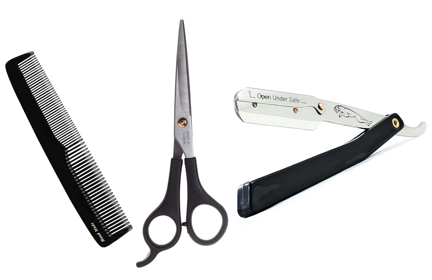 3-in-1 Professional Barber Kit for Men | Straight Edge Barber Razor + Hair Cutting Scissor + Barber Comb | Salon Shaving & Hair Cutting Set-image-15