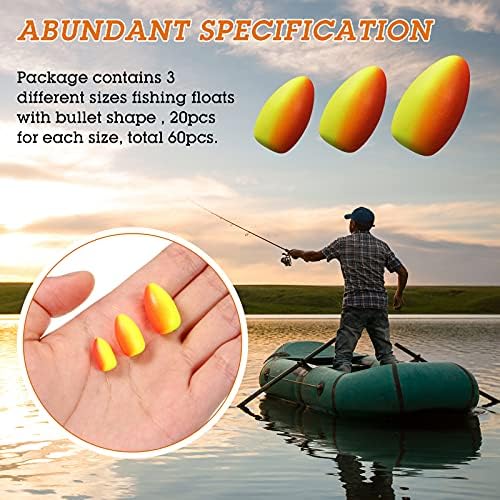 Skylety 60 Pieces Foam Floats Bullet Fishing Foam Snell Floats Fishing Rig Floats Spinner Rig