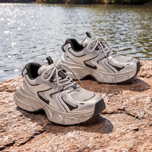 Image of BEAU TODAY Women's Walking Shoes, Chunky Platform Fashion Sneakers for Women, Comfortable Running Shoes for Women, Casual Lightweight Lace-up Gym Workout Athletic Tennis Shoes