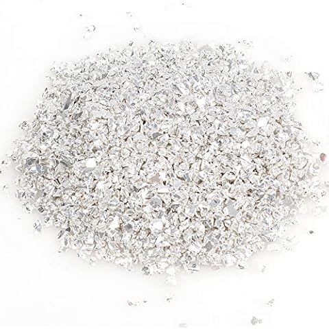 Alan Stone High Luster ReflectiveFire Glass Gravel,Fire Drops,Fire Glass Pebbles Stones Beads for Fire Pit,3-6mm,435g/15.34oz (Silver) Cover