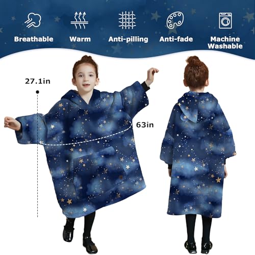 THREE POODLE Wearable Blanket Hoodie for Kids, Oversized Sherpa Sweatshirt Blanket with Giant Hood, Warm Cozy Hooded Blankets, Cute Gifts for Kids Girls Boys