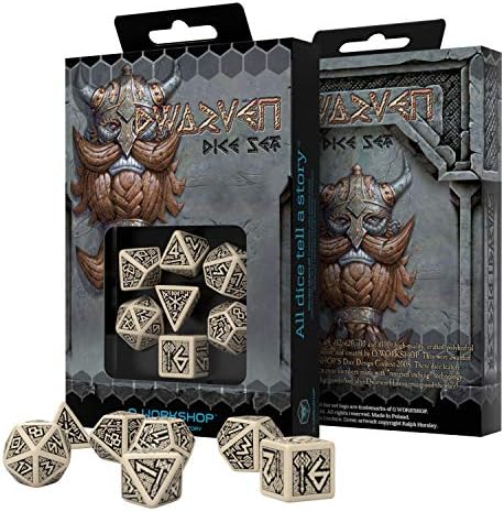 Q-Workshop Dwarven Beige & Black Ornamented Polyhedral RPG Dice Set image 5