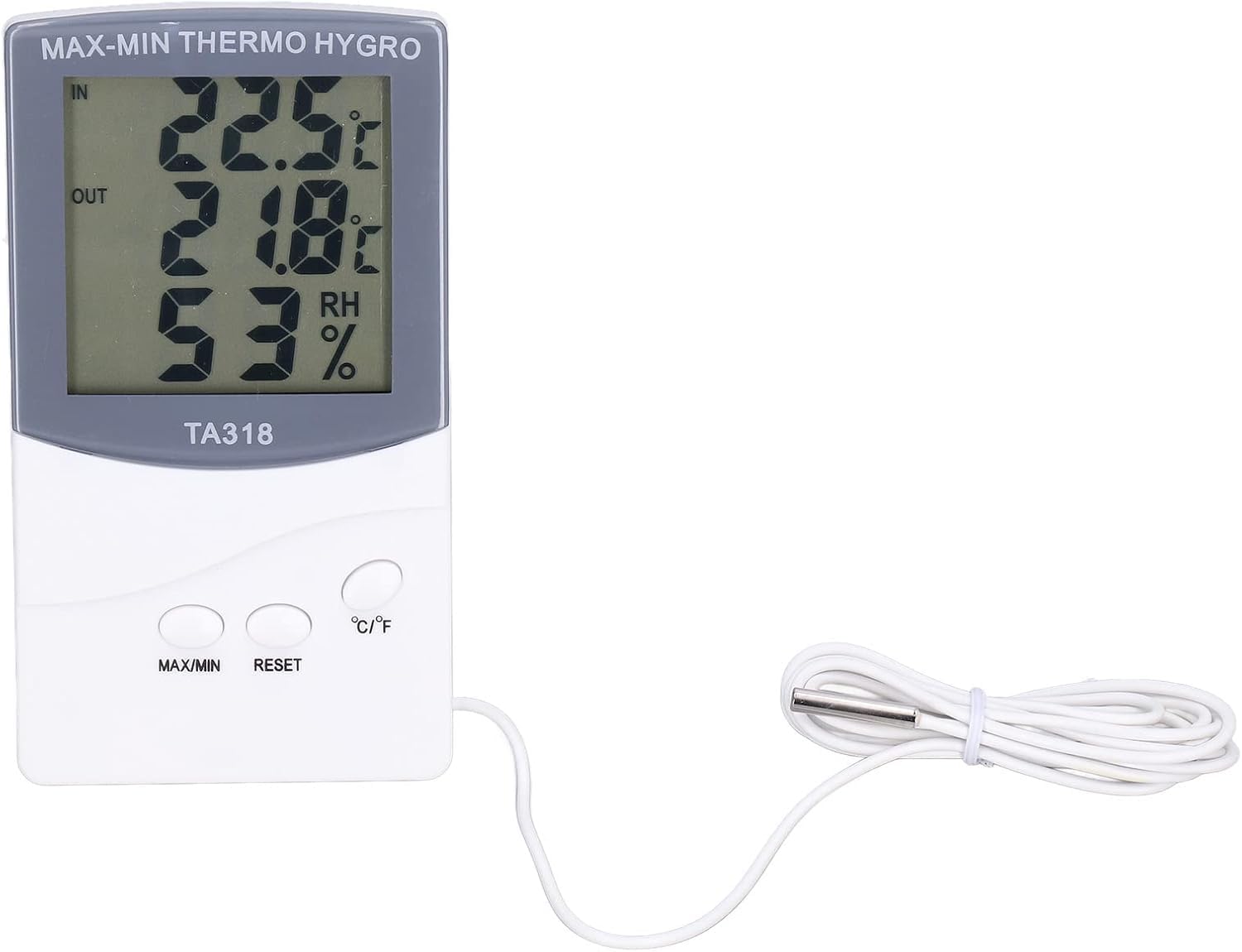Zerodis Termometr wewnętrzny, na zewnątrz, nowoczesny termometr stołowy, regulowany higrometr, z czujnikiem temperatury wewnątrz na zewnątrz