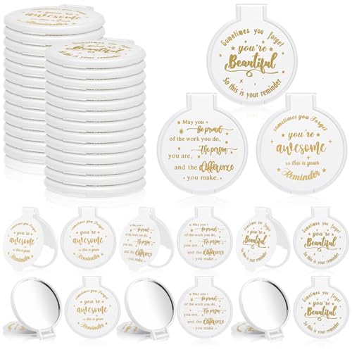 Wenqik 64 Pcs White Inspirational Mini Compact Mirror for Purse Women Small Gifts Bulk, Round Makeup Folding Mirror, Thank You Gift Bag Stuffer, Galentine Valentine Day for Women Coworker Staff