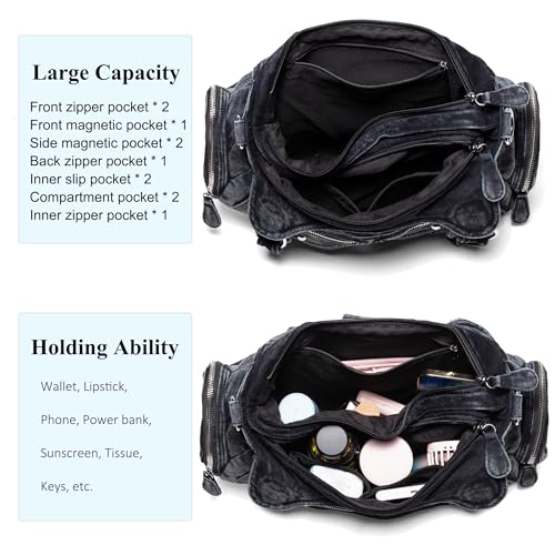 Image of Designer Denim Handbags for Women Hobo Tote Bag Crossbody Denim Purses Blue Jean Shoulder Bag