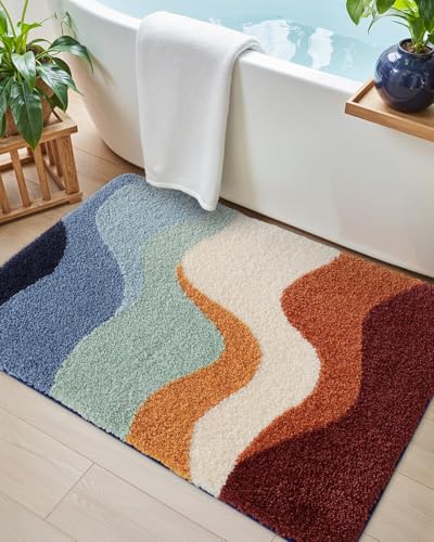 DEXI Bathroom Rug Washable, 17x30 Non Slip Bath Mat Absorbent,