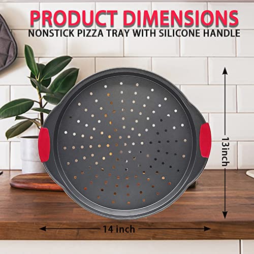 Vdgpwa 12 Inch Non-Stick Pizza Tray - With Silicone Handle, Carbon Steel Without Hole And With Hole Pizza Tray, Round Pizza Bakeware Crisper Pan For Home Baking, Kitchen, Restaurant Oven.（2 Pack） #TOP6