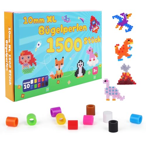1500 Stück Bügelperlen Groß 10mm, 10 Tollen Farben 150 Stück pro Farbe Steckperlen, bügelperlen 10mm Bastel-Nachfüllset, XL Große bügelperlens Maxi, Große Bügelperlen Set für Kinder ab 3 Jahren