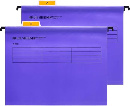 Foolscap Suspension Files with Tabs and Card Inserts for Filing Cabinets, Measures 41 x 25 x 37 cm 12 Pack, Purple Polypropylene Plastic Foolscap Hanging Filing Folders for Office Home