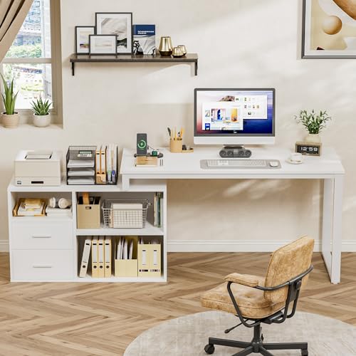 image for Homall L Shaped Desk with Drawers&Shelves, 55'' Corner Computer Desk w