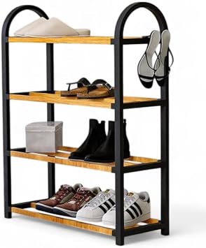 Deconox Midi Wooden Rod Shoe Rack 4 Division Organizer 8 Pairs Shoe Capacity Racking Unit